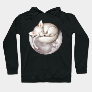 Cute arctic fox sleeping on the moon. Hoodie